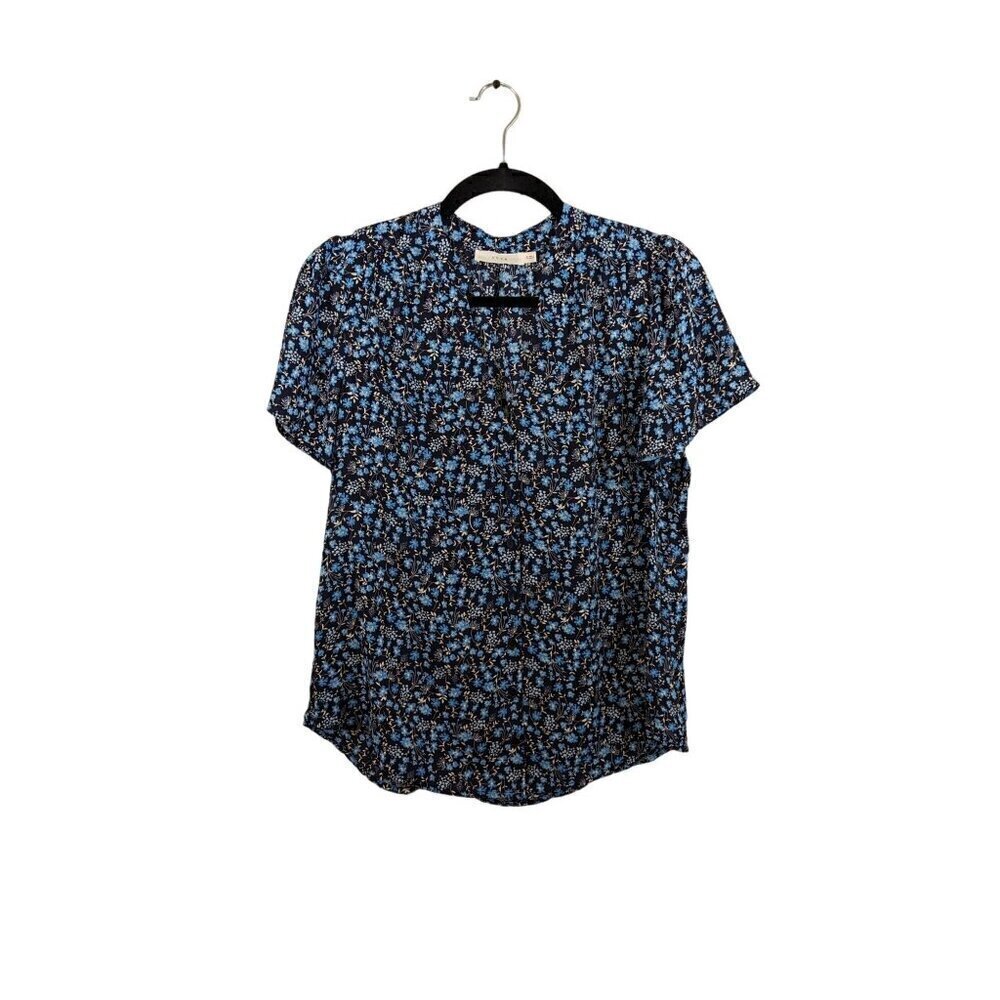 Lush Lightweight Short Sleeve Button Down Floral Top Size S